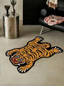 Joivida 1pc Asymmetrical Shaped Tiger Carpet Rug, Bedroom Bedside Mat - Yellow - View 3