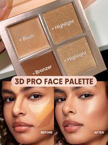SHEGLAM 3D Pro Face Palette-Dune 四色輪廓腮紅盤 持久度高顯色度防汗閃光古銅色輪廓自然啞光輪廓輪廓和古銅色 品牌 美容 化妝 化妝品 適合女性與女孩 完美搭配冬季 Y2K 時尚 流行 生日禮物 假期 派對準備就緒 最佳顏色
