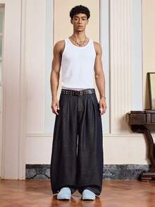 SWAVVY Quần jean denim dài màu xanh dương dáng rộng thoải mái cho nam - Màu xanh lam - Xem 5