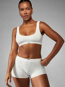 Missguided x Playboy Women Scoop Neck Cotton Bralette High Support Crop Top With Wide Shoulder Straps Elastic Band High Impact Control Underwear Essential Base Layer Inner Wear - White - View 5