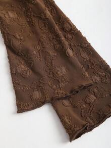 Sweetra 2025 New V-Neck Jacquard Knit Frill Trim Tie Front Long Sleeve Lightweight Jacket - Coffee Brown - View 5