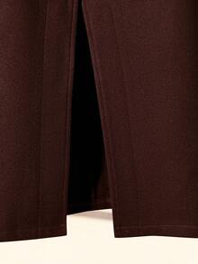 Franclia Women's Elegant Autumn/Winter Commuter Straight Wool Skirt With Metal Decor Buttons And Front Center Slit - Brown - View 5