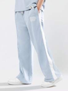 SUMWON Conjunto feminino de duas peças oversized com estampa de números, composto por moletom e calça pantalona. Ideal para o outono e inverno. - Baby Azul - Ver 4