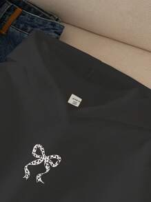 Leopard Print Butterfly Applique Hoodie Sweatshirt, Casual For Teen Girls - Black - View 6