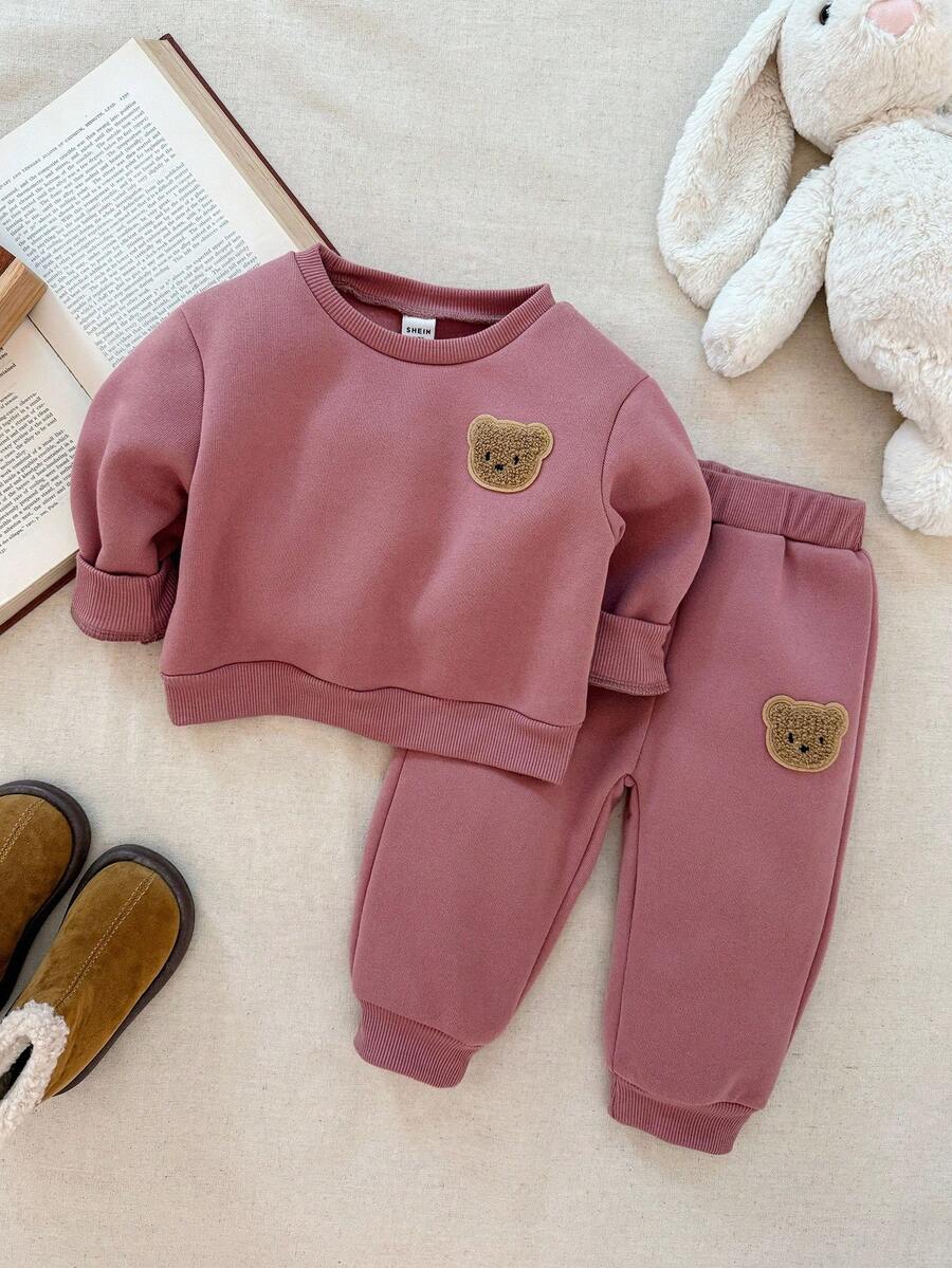 Blossori Baby Girls' French Elegant Smocked Sweatshirt/Sweatpants Set Fall Winter - Pink - View 1