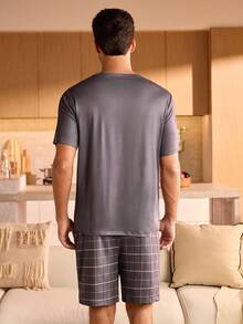 Manfinity Underwear&Sleepwear Basics 男士休闲时尚家居服套装，夏季 - 灰色 - 查看 2