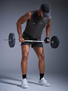 DRIFTMERE Herren Sommer Lässig Buchstaben bedrucktes Trägershirt Frühling bis Sommer, nahtlos und bequem, für Gym und Fitness, Athleisure Stil, sportliche Mode, geeignet für Frühling/Sommer - Dunkelgrau - Übersicht 4