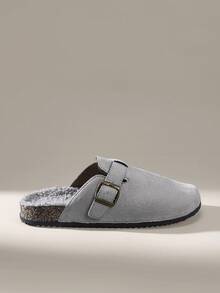 Solecia 男士休闲保暖拖鞋，百搭秋冬 - 灰色 - 查看 1