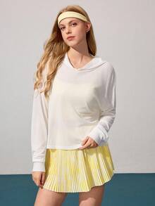 CourtClass Women's Lightweight Textured Fabric Backless Hooded Long Sleeve Casual Sports T-Shirt For Tennis, Golf, Daily Wear - White - View 3