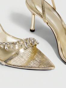 CUCCOO SZL Women's Pointed Toe Rhinestone Decor Elegant High Heel Sandals