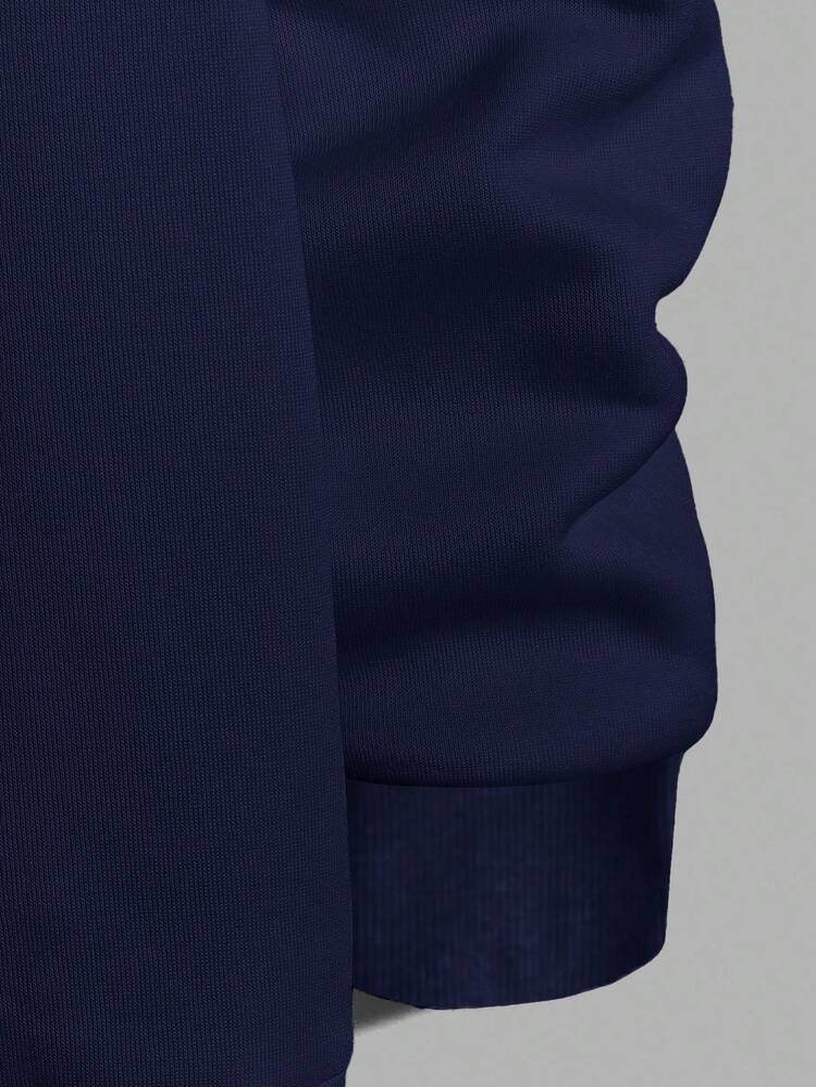 EURMUSE 100%纯棉男士山鸟印花抽绳连帽卫衣 - 藏蓝色 - 查看 4