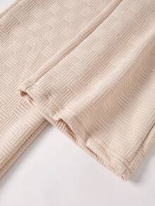 SHEIN 1 套青少年男童休闲格子提花圆领长袖上衣和裤子，常规厚度，日常穿着，秋季 - 杏色 - 查看 8