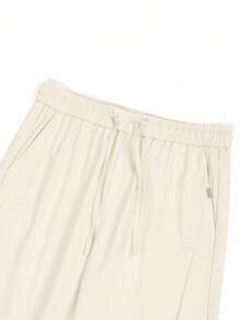 Manfinity Homme Men's Solid Color Drawstring Waist Pocket Straight Leg Casual Pants, For Fall - Beige - View 5