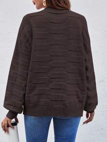 EMERY ROSE Suéter holgado de punto de unicolor con hombros caídos, otoño/invierno - Marrón Chocolate - Ver 2