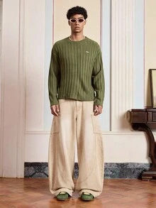 SWAVVY 男士长袖字母数字图案休闲毛衣，秋冬 - 軍綠色 - 查看 4