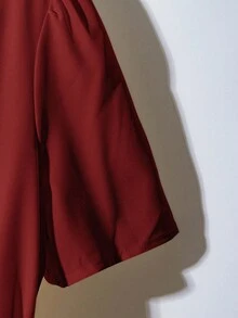 Franclia Đầm suông tay ngắn cổ vuông cài nút phía trước, thắt lưng thanh lịch - Đỏ - Xem 5