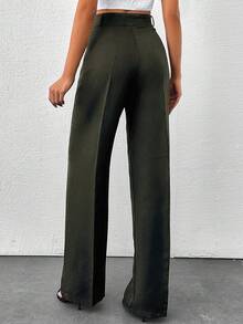 SHEIN Tall 高腰女式纯色阔腿裤 - 摩卡棕 - 查看 2