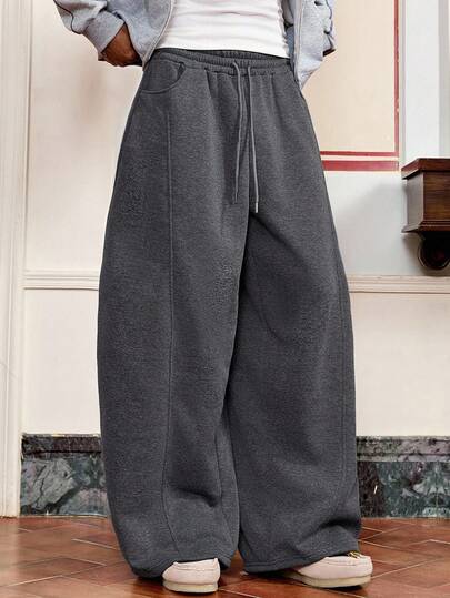 SWAVVY Men's Casual Drawstring Waist Pleated Patchwork Sweatpants, Light Grey, Spring/Autumn,Oversized,Baggy Pants