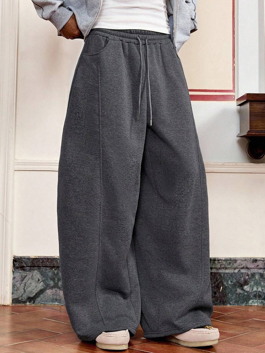 SWAVVY Quần nỉ nam màu xám đậm thường ngày, cỡ tiêu chuẩn, có túi, ống cong - Màu xám đen - Xem 1