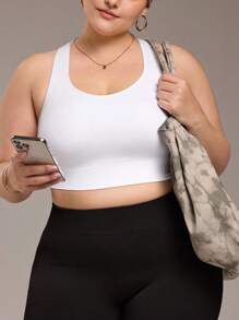 Gameset SHEIN Sport Supportive Plus Size Crop Sports Bra In White For Comfortable Workouts Support Sports Bra Gym Bra High Support Sports Bra - White - View 3