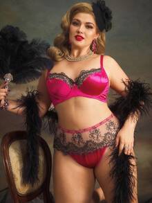 PinupPomp Embroidered Patchwork Plus Size Underwire Bra Set, Lift