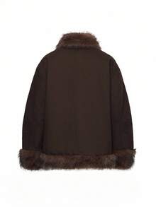 DAZY Áo khoác lông thú giả cổ vá rộng rãi cho nữ - màu nâu - Xem 9