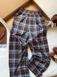 Comfortcana 女式休闲日常格子松紧腰宽松运动裤 - 彩色 - 查看 3