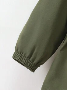 SHEIN 1 件年轻女孩纯色简约腰部设计休闲连帽夹克，适合秋冬穿着，适用于学校、户外活动、家庭聚会，提供温暖和舒适 - 軍綠色 - 查看 3