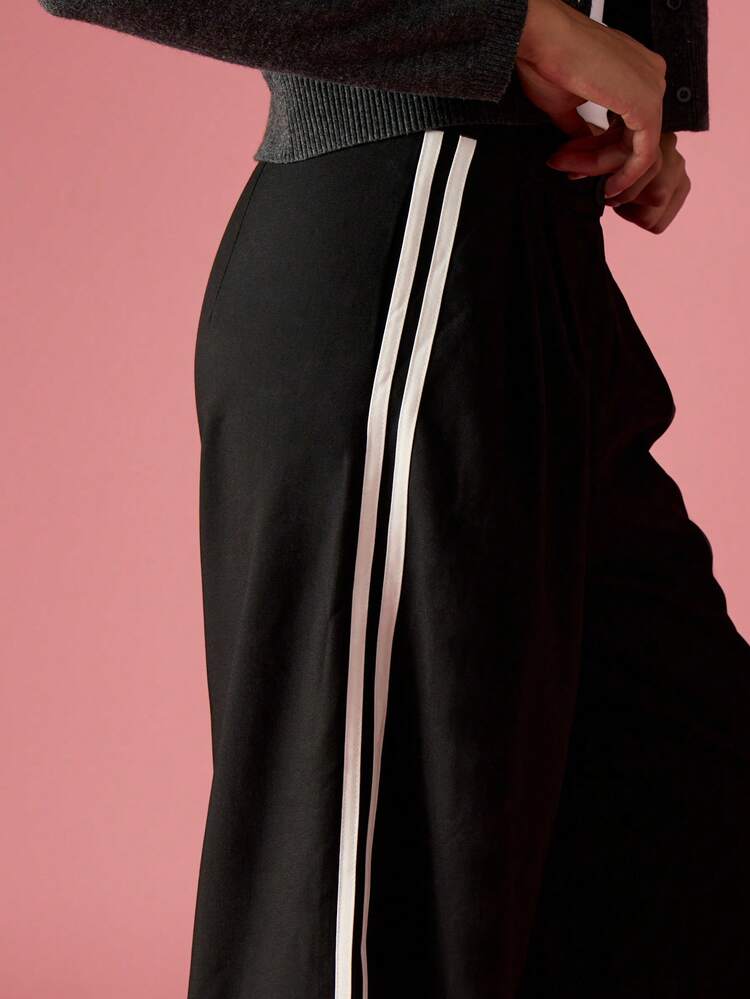 MISSGUIDED プリーツウエスト サイドストライプ ワイドレッグ パンツ フォーマル オフィス ビジネス キャリア エレガント 冬 春 秋 プロフェッショナルな機会のボトムウェア