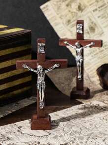 1 件手工木制十字架底座装饰，天然木色装饰，适用于客厅和家居万圣节装饰、返校墙面装饰、卧室窗帘圣诞装饰波西米亚风格房间装饰秋季装饰 - 原木色 - 查看 4