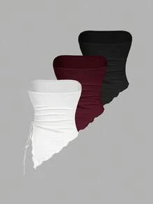 SHEIN MOD 多件式紧身胸衣上衣，侧边系腰褶，复古印花抹胸，秋季上衣，外出上衣，棕色背心 - 酒紅色 - 查看 2