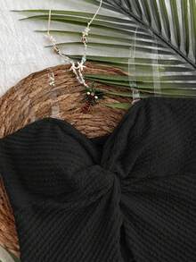 SHEIN Tween Girl Twist Front Ruched Crop Cami Top, Casual Beach Vacation Wear