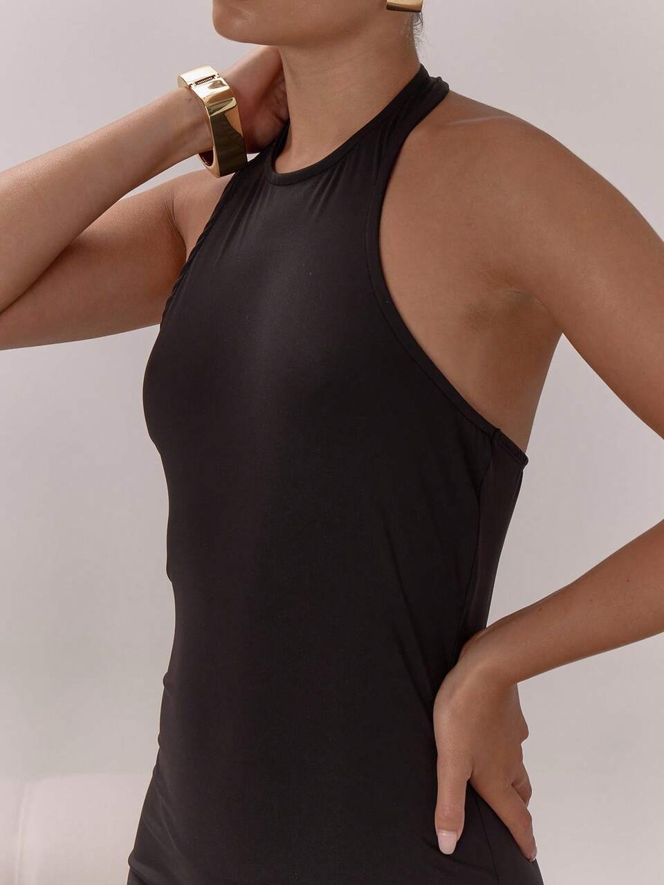 Figurbetonter ärmellose Stretch Capri Unitard Jumpsuit, elegant sexy für Nachtausgänge, Urlaub, Herbst, geschichtete Partys, elegant, schick für Frühling und Sommer