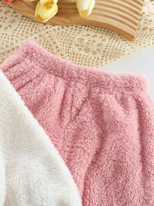 SHEIN Playful Pals 2 件套少女可爱草莓刺绣针织羊毛长袖上衣和裤子套装，适合居家、上学、秋冬休闲装 - 粉色 - 查看 3