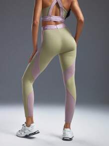 Powerista Colanți de yoga tricotați cu litere în contrast de culoare pentru femei, sport, casual