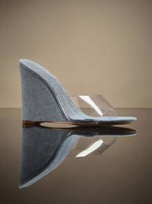 SHUZIA Women Clear Wedge Heeled Mules, Fashionable Open Toe Sandals Vacation Shoes Casual Shoes Beach Shoes Mother's Day Present For Christmas Valentine's Day - Clear - View 3