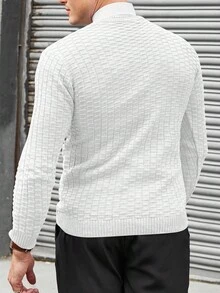 SHEIN Cottnline Men's Solid Color Jacquard Knit Sweater Without Shirt - White - View 2