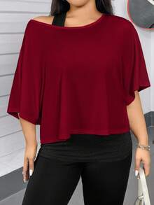 SHEIN Essnce 大码女式休闲两件套西装，背心和露肩上衣两件套西装，女式夏季两件套西装，外出上衣女式夏季服装，露肩上衣可爱上衣可爱夏季上衣 - 酒紅色 - 查看 4