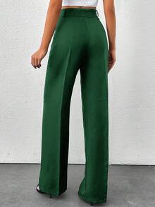 SHEIN Tall Tall Women's Solid Color High Waisted Wide Leg Pants Green Pants For Women High Waist Pants Pleated Pants Emerald Green Pants Pleated Wide Leg Pants - Green - View 2