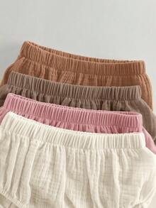 Loomiva Bộ 4 quần short thun bo gấu co giãn màu trơn cho trẻ sơ sinh Unisex - Nhiều màu - Xem 5