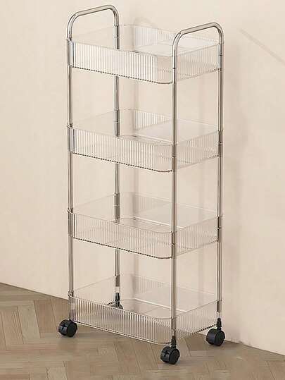 1pc Movable Trolley Storage Rack, Vloer St ing Bookshelf, Cosmetics Snack Rack Wheels, Home Office view 9