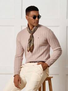 Manfinity CityGents Suéter Masculino Slim Fit de Gola Careca de Manga Longa Casual Old Money, Outono/Inverno - Multicolorido - Visão 1