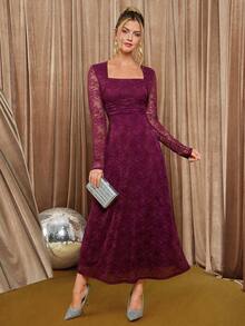 Amorya Áo khoác ren thanh lịch dành cho nữ và váy ôm sát eo, thích hợp mặc hàng ngày vào mùa thu - Màu Đỏ Sâu - Xem 5