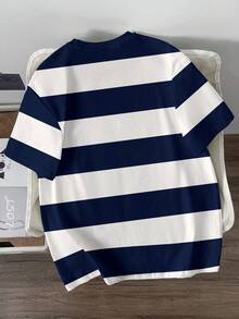 Claim Dot 时尚休闲复古撞色条纹马术剪影数码印花图案标准版型男士短袖T恤，适合约会、聚会等场合，必备单品，适合情侣、家庭搭配，送给男友的绝佳礼物，休闲纯棉T恤 - 白色 - 查看 3