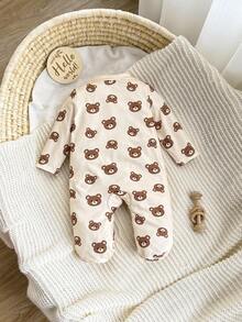 新生女婴可爱休闲卡通图案针织长袖睡衣