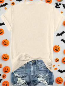EMERY ROSE Women's Plus-Size Pumpkin Print T-Shirt Halloween - Beige - View 2
