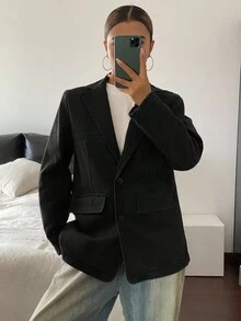 Livesso 女士宽松休闲牛仔夹克，秋季 - 黑色 - 查看 6