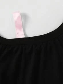Tween Girl Asymmetric Collar Long Sleeve Sweatshirt With Bow Decor, Autumn Fall Winter - Black - View 3