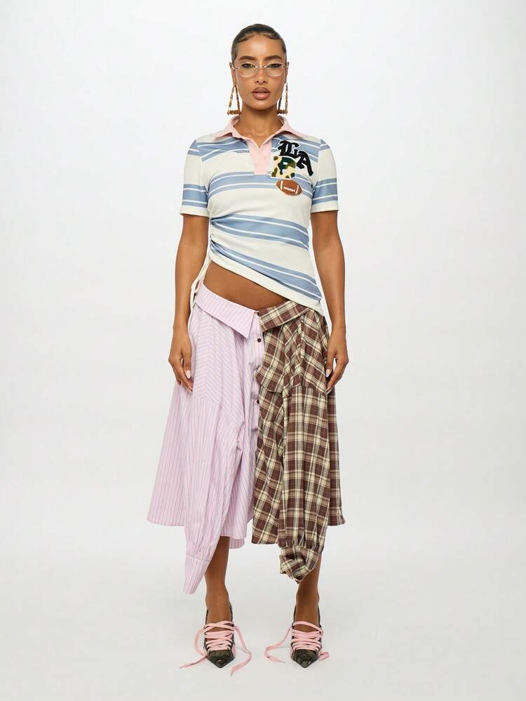 SUMWON WOMEN Striped Polo Shirt With Logo Badge And Football Motif