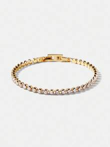 MOTF PREMIUM Pulsera de tenis con diamantes redondos enchapada en oro de 18K para mujeres - Amarillo Oro - Ver 2